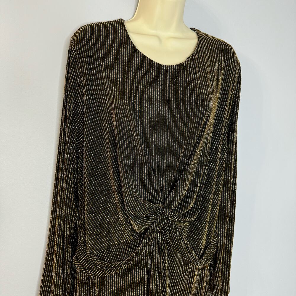 Michael Kors Gold Metallic Twist Front Bodycon Dress Long Sleeve Stretch 3X - Picture 4 of 13